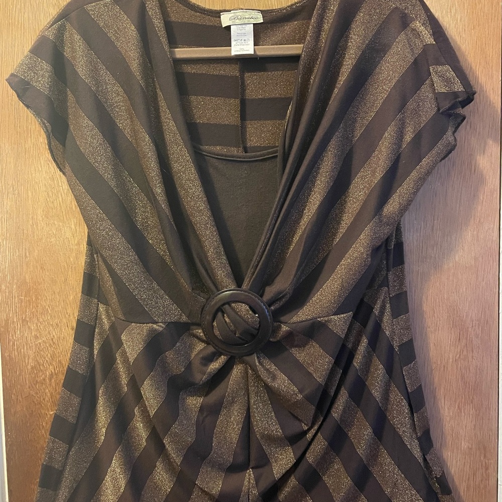 Catherine Malandrino Black and Gold Striped Knot-Front Tunic